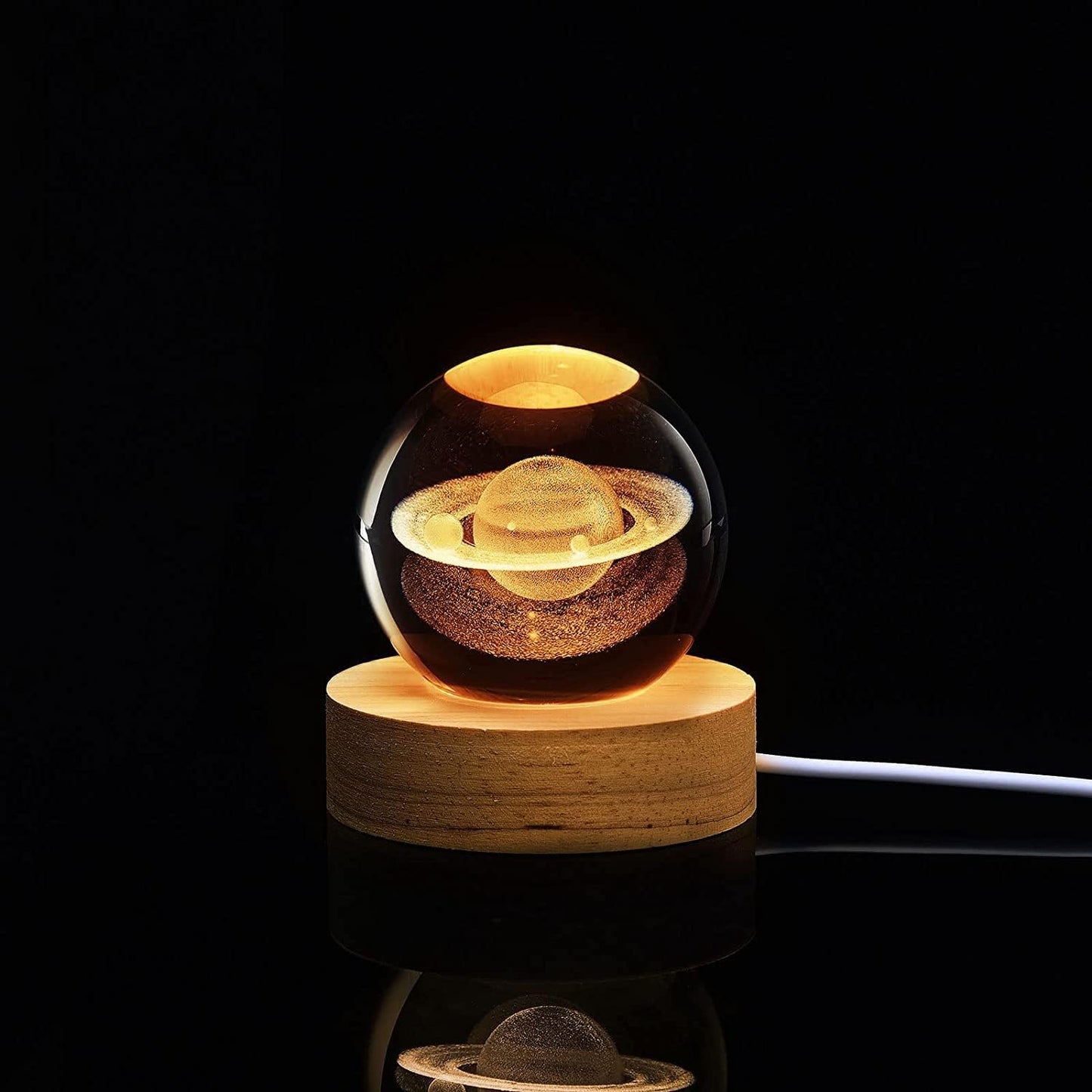 3D Saturn, Nebula and Solar System Crystal Ball available, Glass Ball Night Lamp with Wood Base, Solar System Decor.