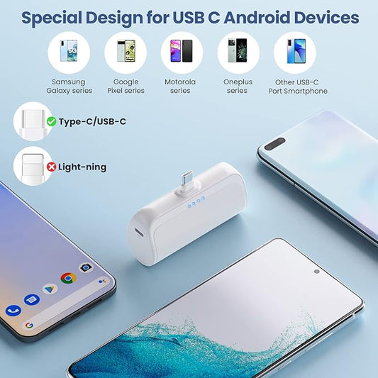 Mini Portable Charger 3300mAh,Ultra-Compact type  C Power Bank Portable Phone Charger, PD Fast Charging Cell Phone Battery Pack Compatible with Samsung Galaxy S22,Moto,LG,Google Pixel Android-White