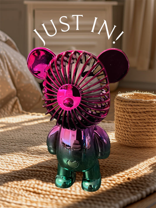 Bear Fan Portable, Handheld Mini Fan Personal USB Rechargeable Battery Powered Handy with 3 Speeds Adjustable for Home, Outdoor, Office, Travel, Summer, Kids Girls (Pink)
