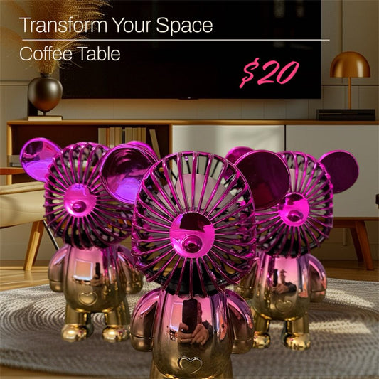Bear Fan Portable, Handheld Mini Fan Personal USB Rechargeable Battery Powered Handy with 3 Speeds Adjustable for Home, Outdoor, Office, Travel, Summer, Kids Girls (Pink)