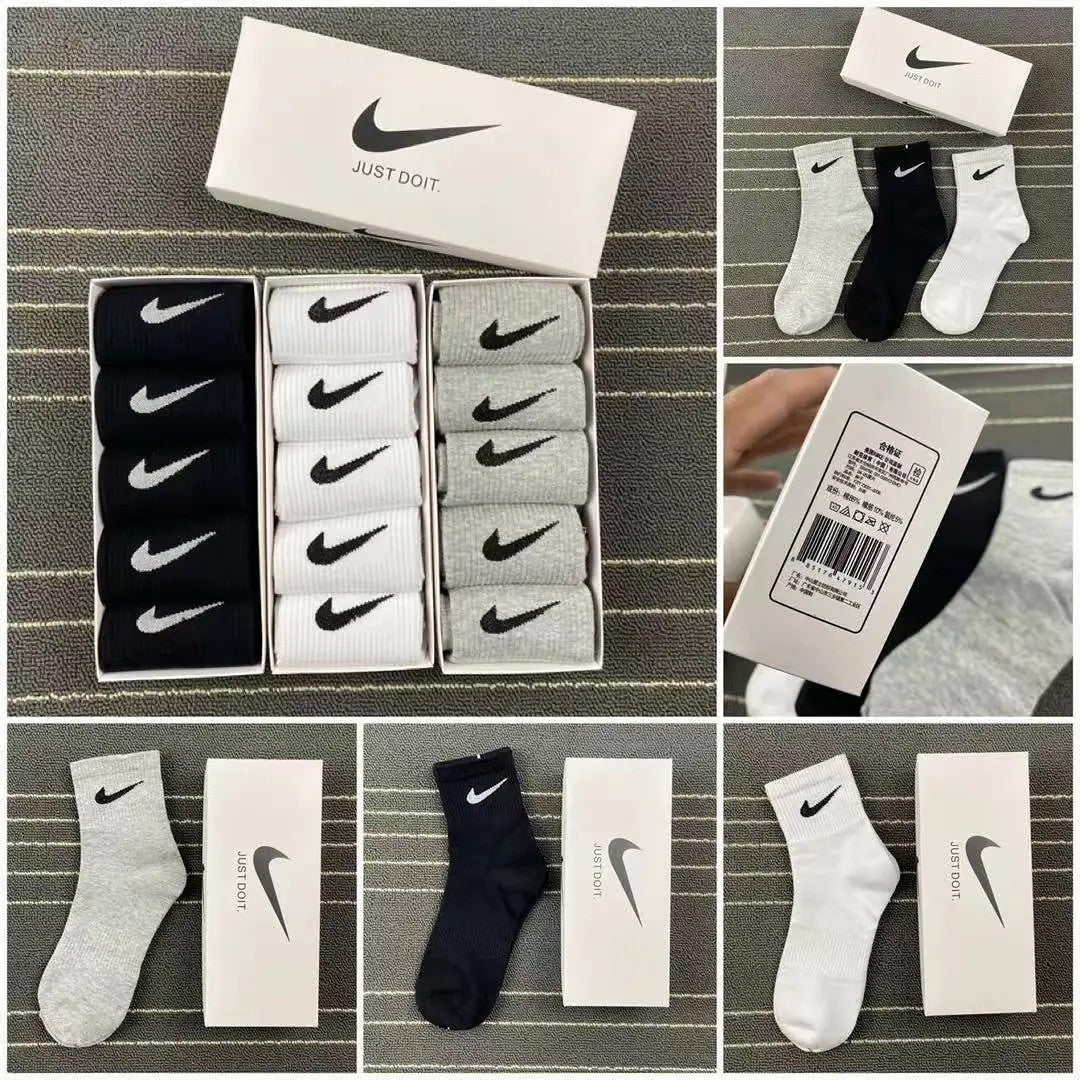 Nike Socks 5 Pairs Men Women Sports Socks Cotton Casual Mid-Tube Socks