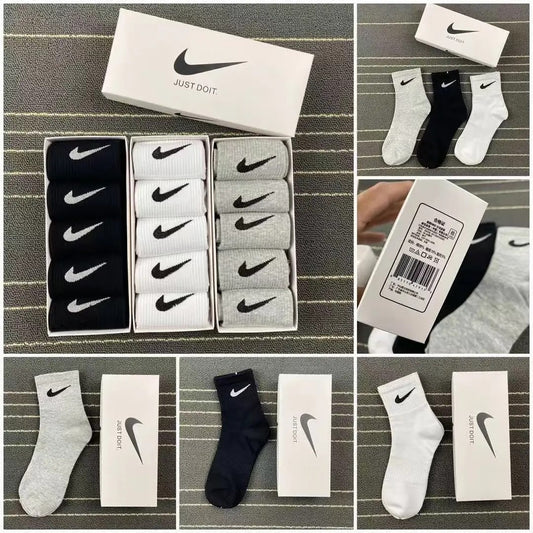 Nike Socks 5 Pairs Men Women Sports Socks Cotton Casual Mid-Tube Socks