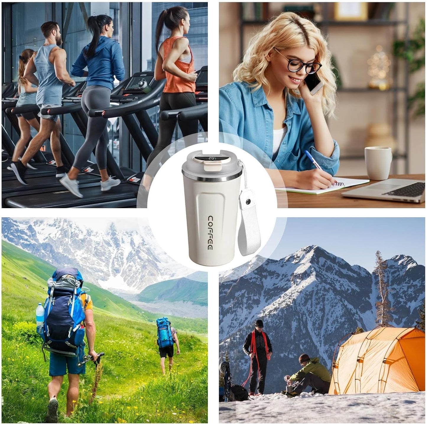 insulated Coffee Cup, Led Temperature Display Insulated Tumble, Insulated Vacuum Leakproof Travel Mug for Hot & Cold Coffee, Car Coffee Cup Enables Easy...